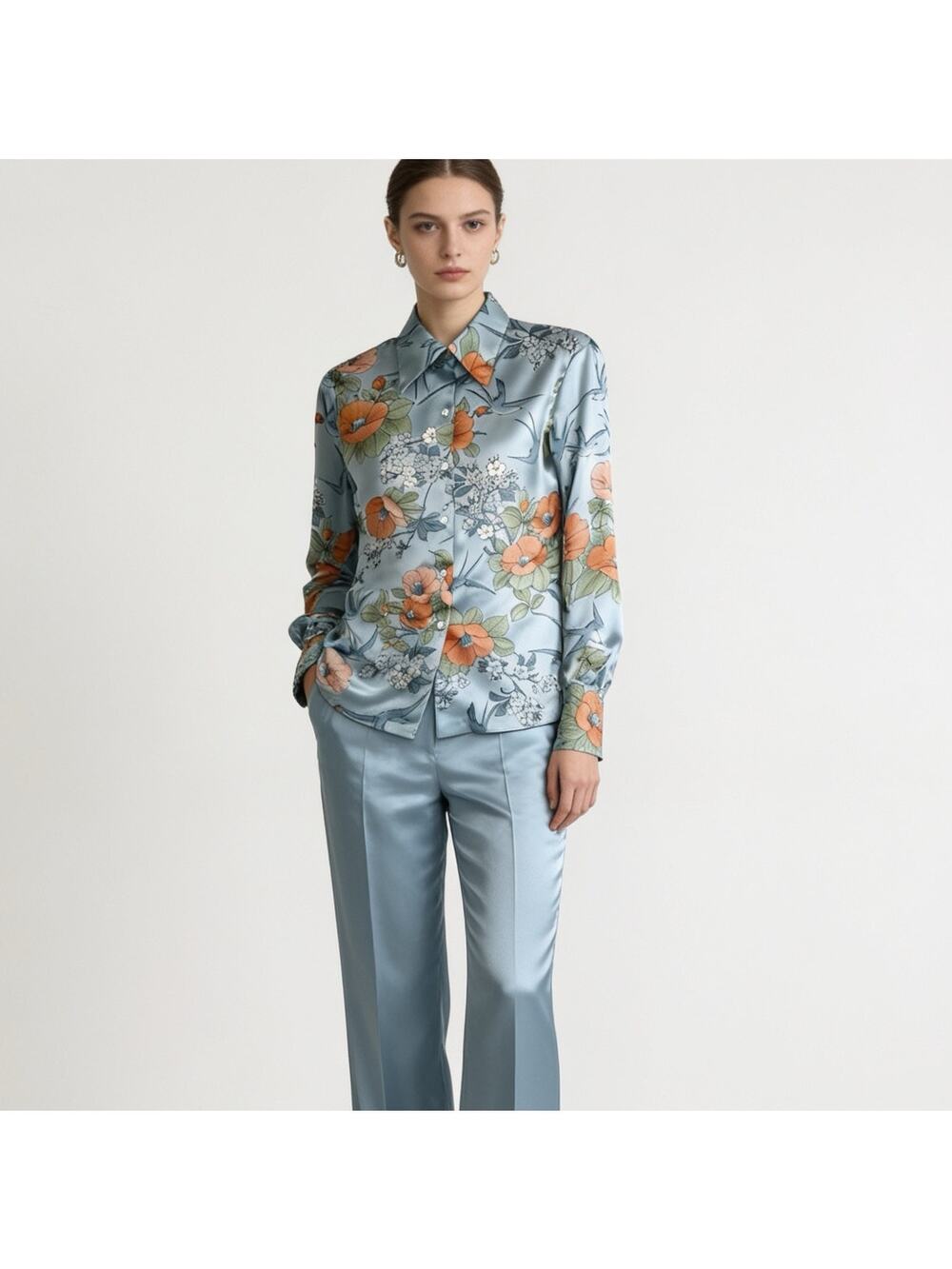 Vintage watercolor floral print button-down blouse